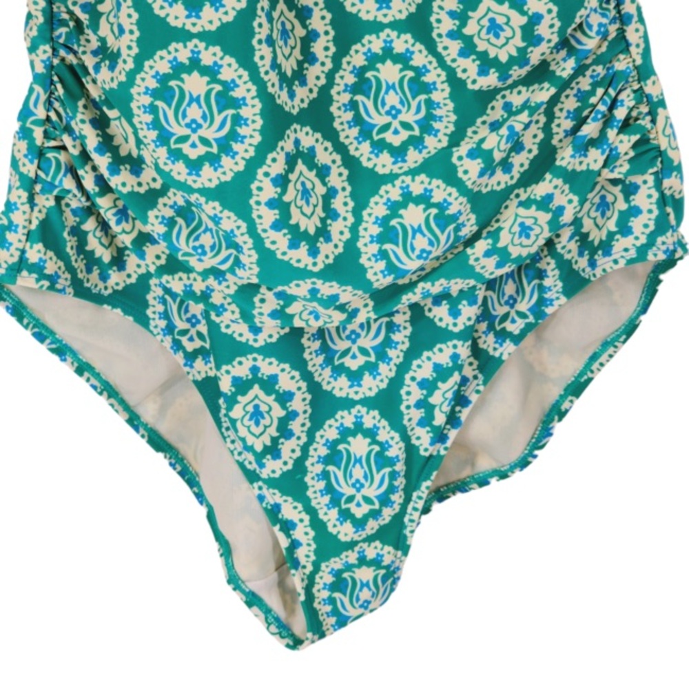 Boden Wrap Front One Piece SwimSuit sz 12 Women Teal Blue Green Floral - Picture 7 of 8